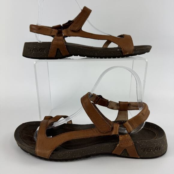 Teva Sandals Size 11 Cabrillo Cork Brown Leather Adjustable Strap Comfort Flats - Picture 1 of 10